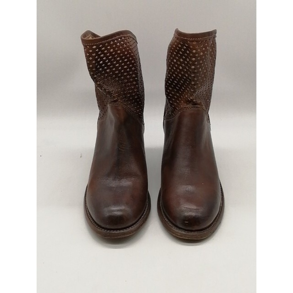Cobbler Boots Womens Brown 8 Ankle Western Shoe Leather Pull On Perforated Wedge